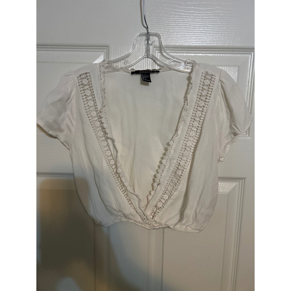 Forever 21 Contemporary Ivory White Crochet Lace‎ Wrap Crop Top Boho Mens Small
